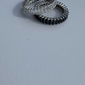 Elegant Silver and Black Women's Ring Set